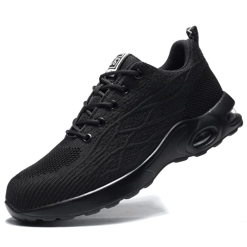 MIFAWA Safety Shoes for Men Steel Toe Shoes Men Lightweight Work Shoes Anti-Puncture Breathable Comfortable Steel Toe Sneakers Black
