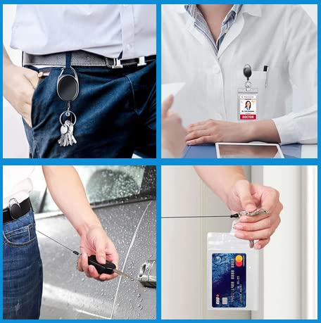 30 Packs Heave Duty Badge Reels Retractable with Carabiner Belt Clip and Key Ring, Badge Holders for ID Card Name Keychain(Black, 26.5 Inch Pull Cord)