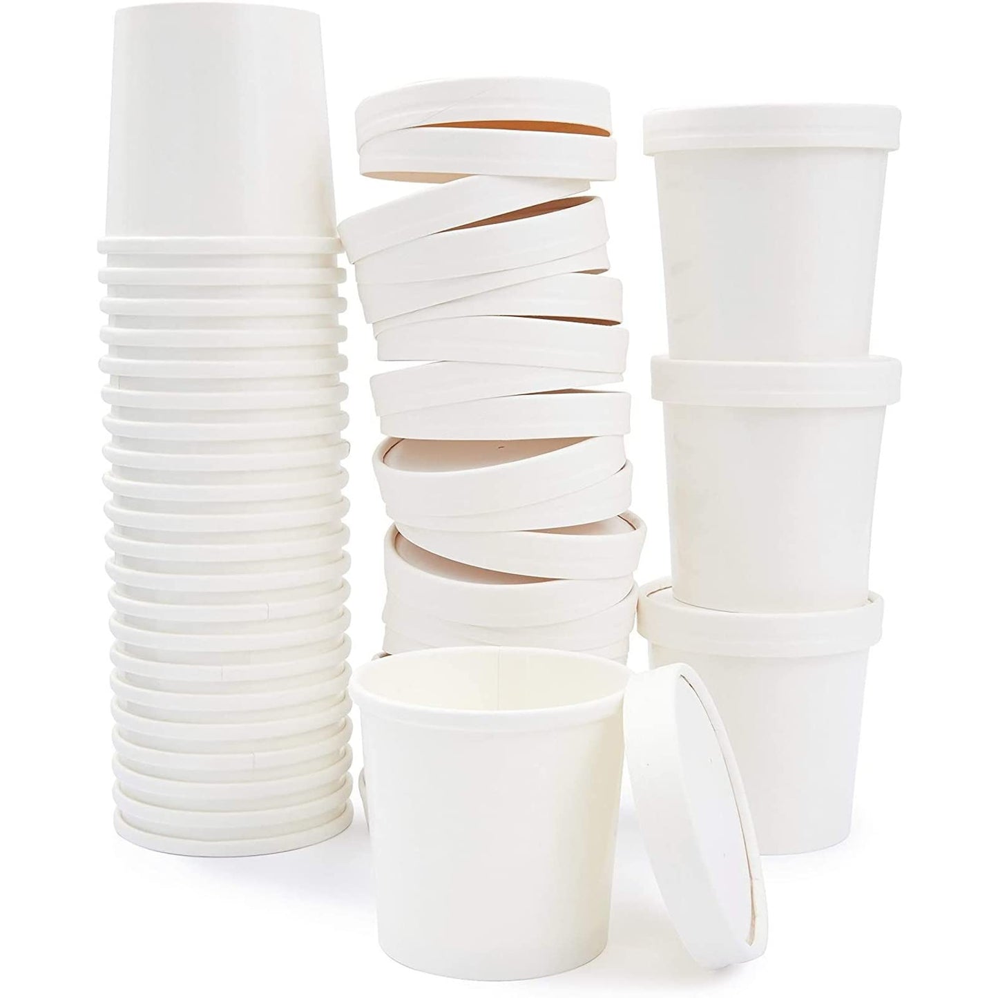 Juvale Kraft Paper Food Containers with Lids (50 Count) White, 12 Ounces
