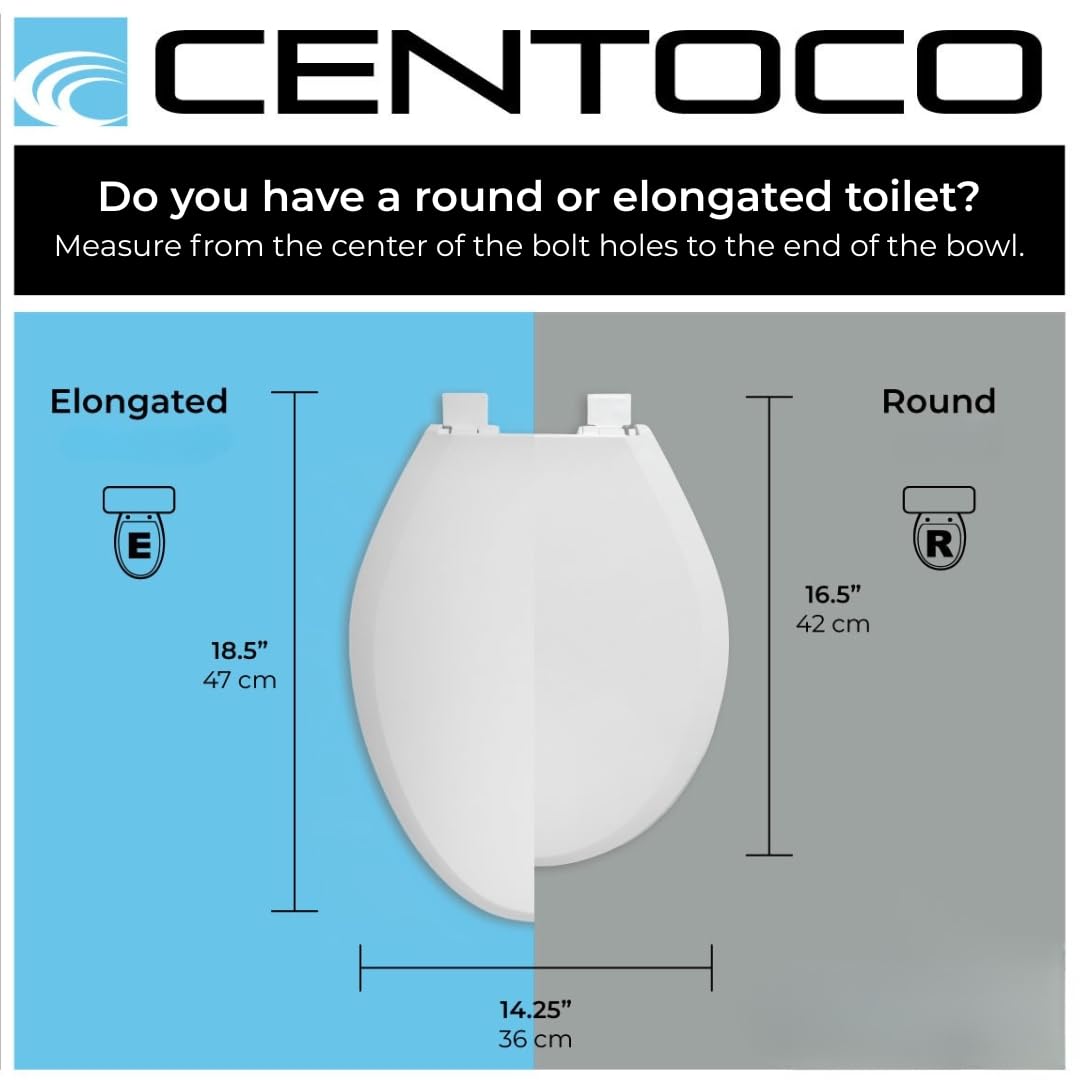 CENTOCORE 700-301 Round Wooden Toilet Seat, Heavy Duty Molded Wood with Centocore Technology, Crane White (Cotton/Bright)
