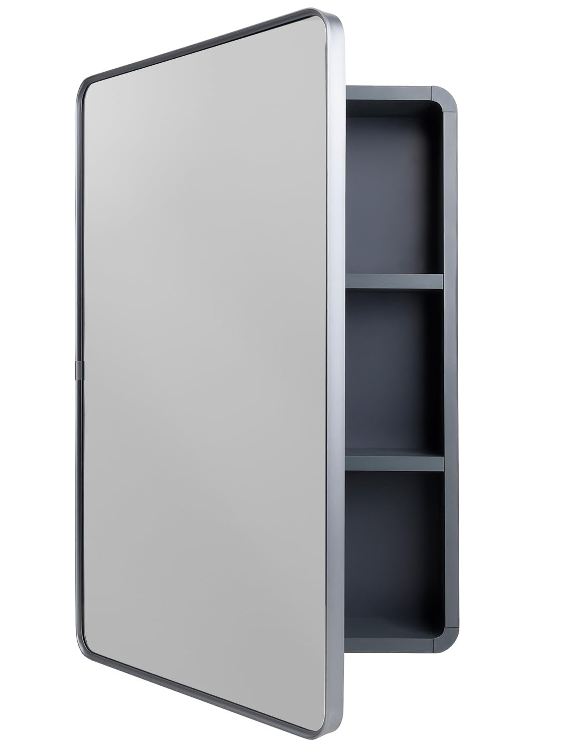 Avidanza 16x24 Inch Bathroom Medicine Cabinet with Mirror, Small Farmhouse Surface Cabinet with Soft-Close Hinges, Rounded Corner Aluminum Metal Vanity Frame & Glass, with 2 Toothbrush Holders (Grey)