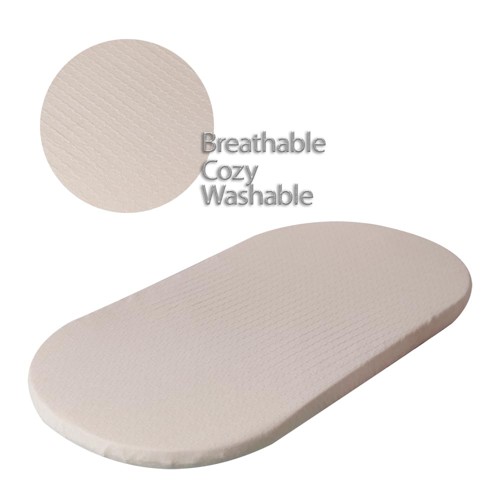 ICEBLUE HD Baby Cradle Mattress Pad Oval Crib Bassinet Foam Mattress with Removable Organic Cotton Cover and Waterproof Pad Liner