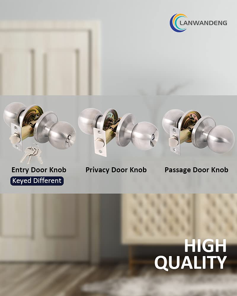 (2 Pack) Entry Door Knobs with Lock and Keys All Alike,Exterior/Interior Door Handles for Bedroom or Bathroom