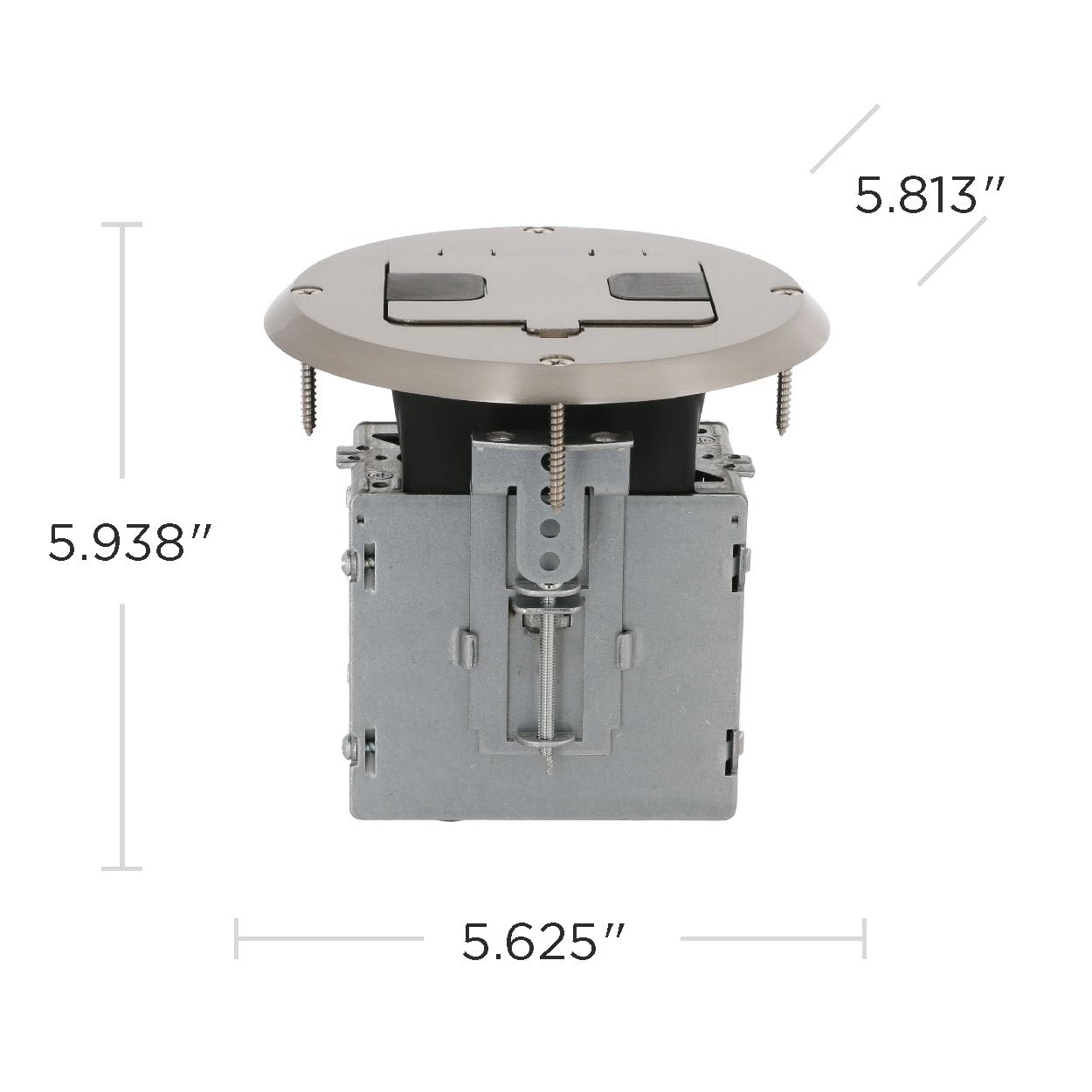 Hubbell-Raco 6239 Floor Kit with Recessed Duplex 15A TR Device and Adjustable Steel Box, 1-Gang, Nickel