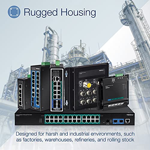 TRENDnet 5-Port Hardened Industrial Gigabit DIN-Rail Switch, 10 Gbps Switching Capacity, IP30 Rated Network Switch (-40 to 167 ºF), DIN-Rail & Wall Mounts Included, Lifetime Protection, Black, TI-G50