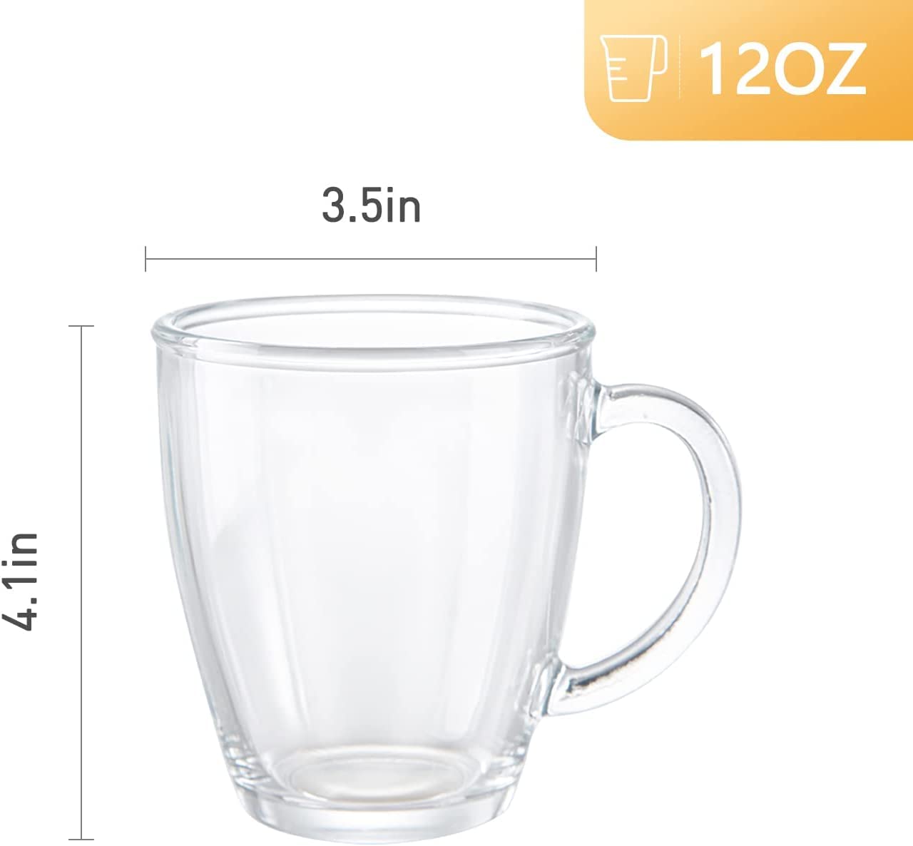D.M DESIGN·MASTER [6 Pack,12 OZ] - Premium Glass Coffee Mugs with Handle, Transparent Tea Glasses for Hot/Cold Beverages, Perfect Design for Americano, Latte or Macchiato, Tea and Beverage.
