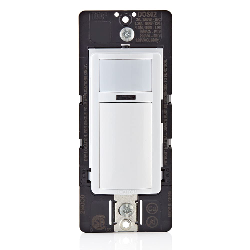 Leviton 2-Pack Decora Occupancy Motion Sensor Light Switch, Auto-On, 2A, Residential Grade, Single Pole, DOS02-2PK, White