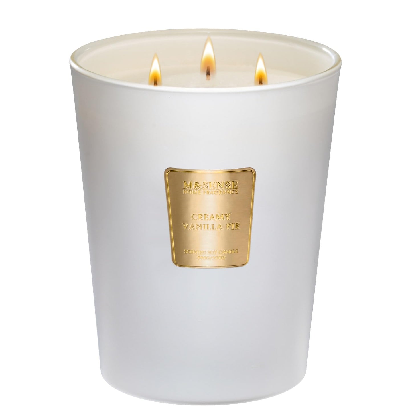 M&SENSE Creamy Vanilla Pie Candle Scented Natural Soy Wax for Home, 3 Wick Candle Non Toxic 150H Long Lasting Burning, Luxury 35oz Large Vanilla Candle Scented Housewarming Gifts for Women & Men