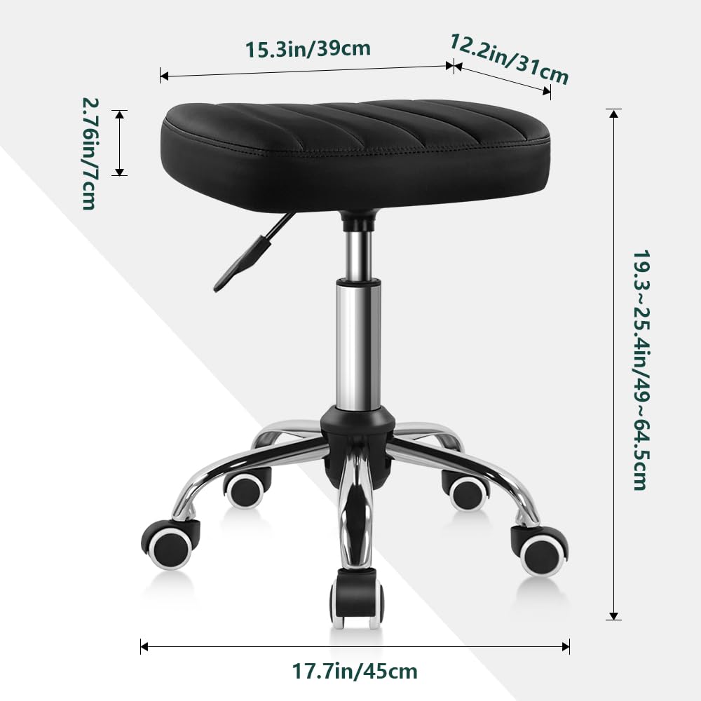 BFTOU Black Minimalist Square Swivel Stool, Work Spa Shop Massage Height Adjustable Cost Effective Rolling Stool Chair with Wheels