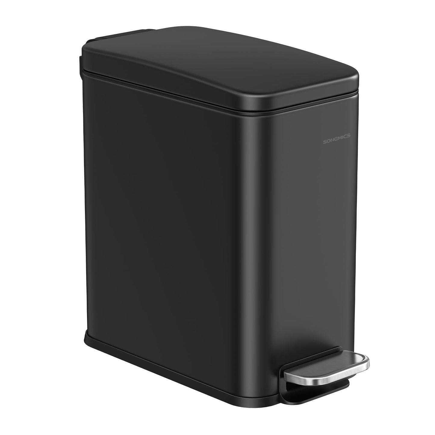 SONGMICS Bathroom Trash Can, Small Trash Bin with Lid, Slim for Small Spaces, Stainless Steel Garbage Can, Soft Close, 1.3 Gallon (5 L) Black ULTB560B05