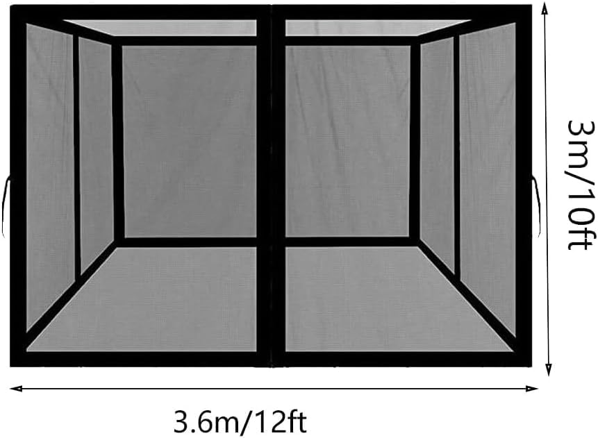 10 x 12 ft Gazebo Mosquito Netting Canopy, Universal Replacement Mosquito Netting Screen Walls Picnic Canopy Outdoor Sun Shade with Zippers (Black, 10×12ft)