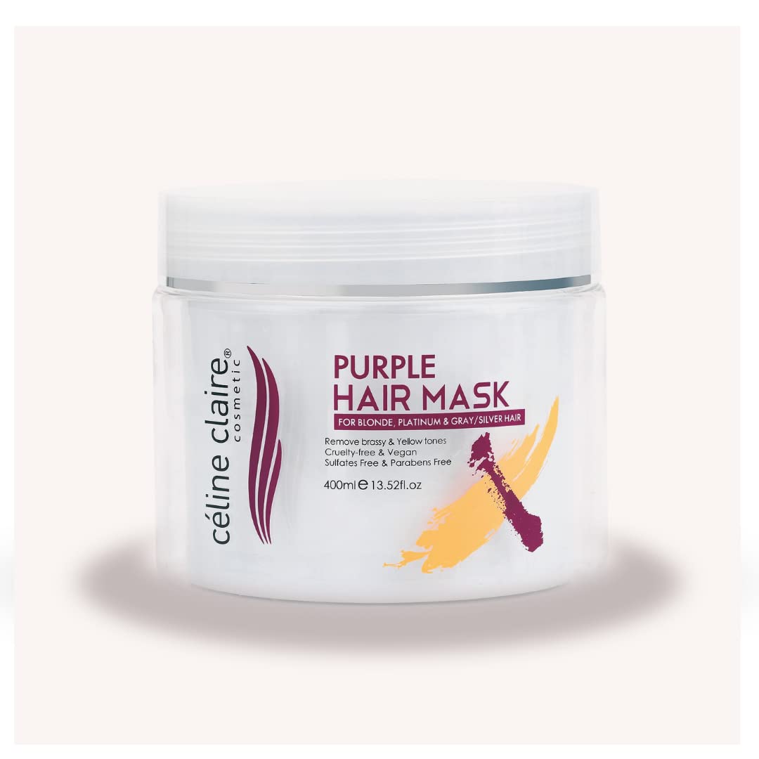 Celine Claire Purple mask for blonde hair highlighted hair Silver and Grey hair | toning no yellow hair mask | suitable for dry damaged hair | aiming to remove brassiness while providing treatment to your hair.