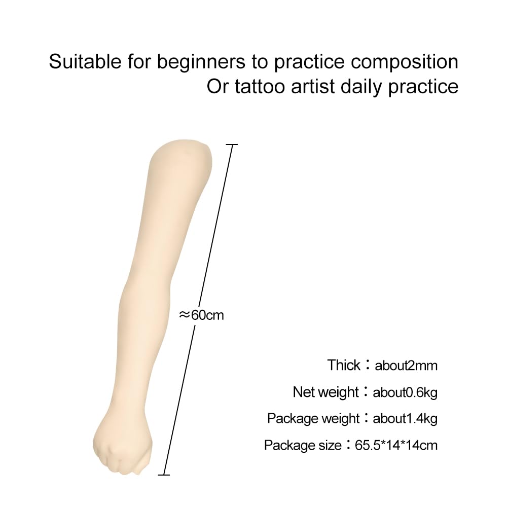 2 MM Professional Silicone Tattoo Practice Arm-Realistic Fake Skin,1:1 Simulation Arm, Store Decoration, for Tattoo Beginners And Artists(WHITE)