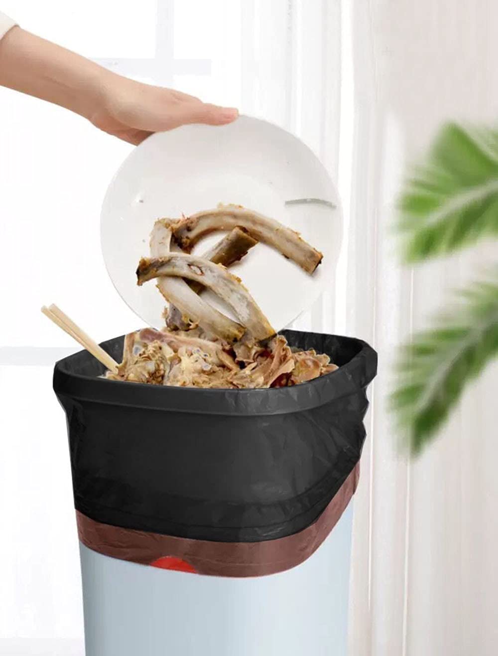 Feisco 1.8 Gallon Black Trash Bag,Small Drawstring Garbage Bag Trash Can Liner,120 Counts,0.51 Mil