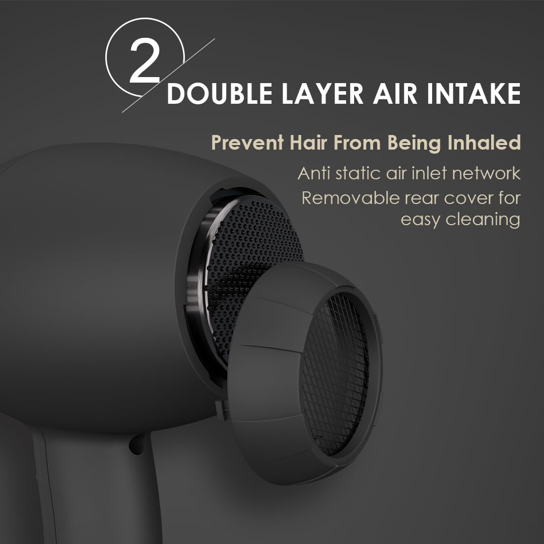 JINRI Ionic Hair Dryer with Diffuser & Comb and Concentrator, Lightweight Quiet Infrared Blow Dryer, Powerful 1875 Watt Motor for Smooth and Fast Drying Hair, Black