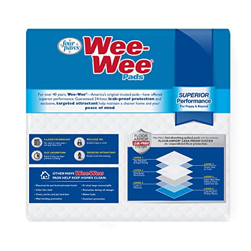 Four Paws 100202089 Wee-Wee Pads, 100-Count, Brick Pack Bag