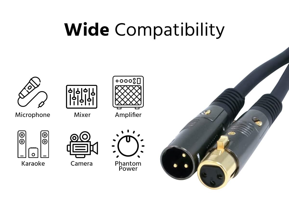 Monoprice Premier Series XLR Male to XLR Female - 15ft - Black - Gold Plated | 16AWG Copper Wire Conductors [Microphone & Interconnect]