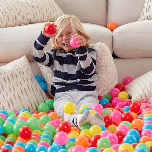 Amazon Basics BPA Free Crush-Proof Plastic Ball, Pit Balls with Storage Bag, Toddlers Kids 12+ Months, Pack of 400 Balls, 6 Bright Colors