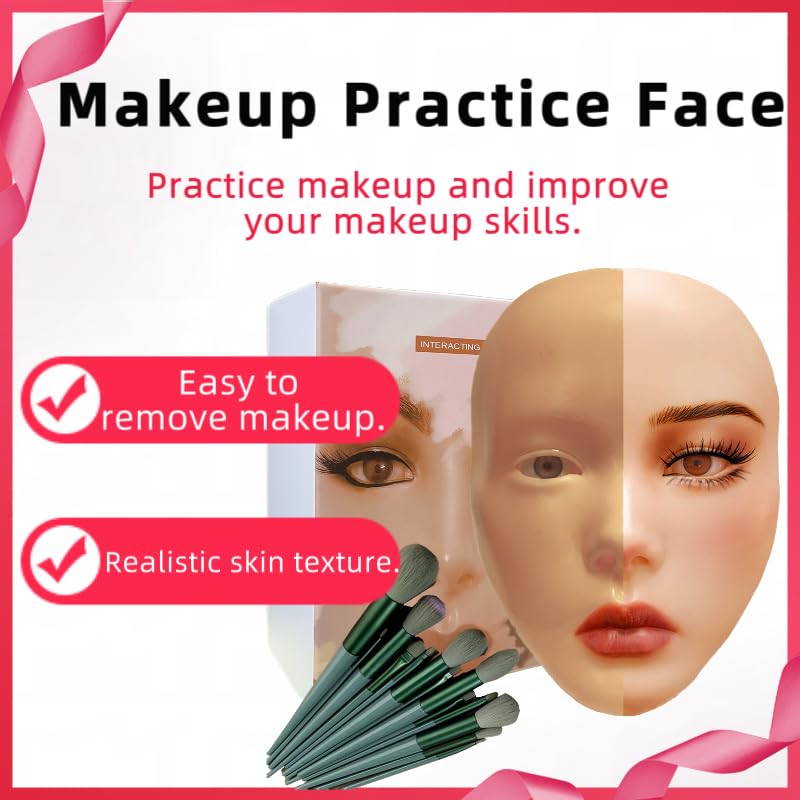 3D Makeup Practice Face, XIJIEMAO Mannequin Head For Makeup, Reusable Silicone Full Makeup Mannequin Head With Stand And Brush Set, Eye Shadow Makeup Face Board, Emerging Makeup Artist, Girl'S Gift