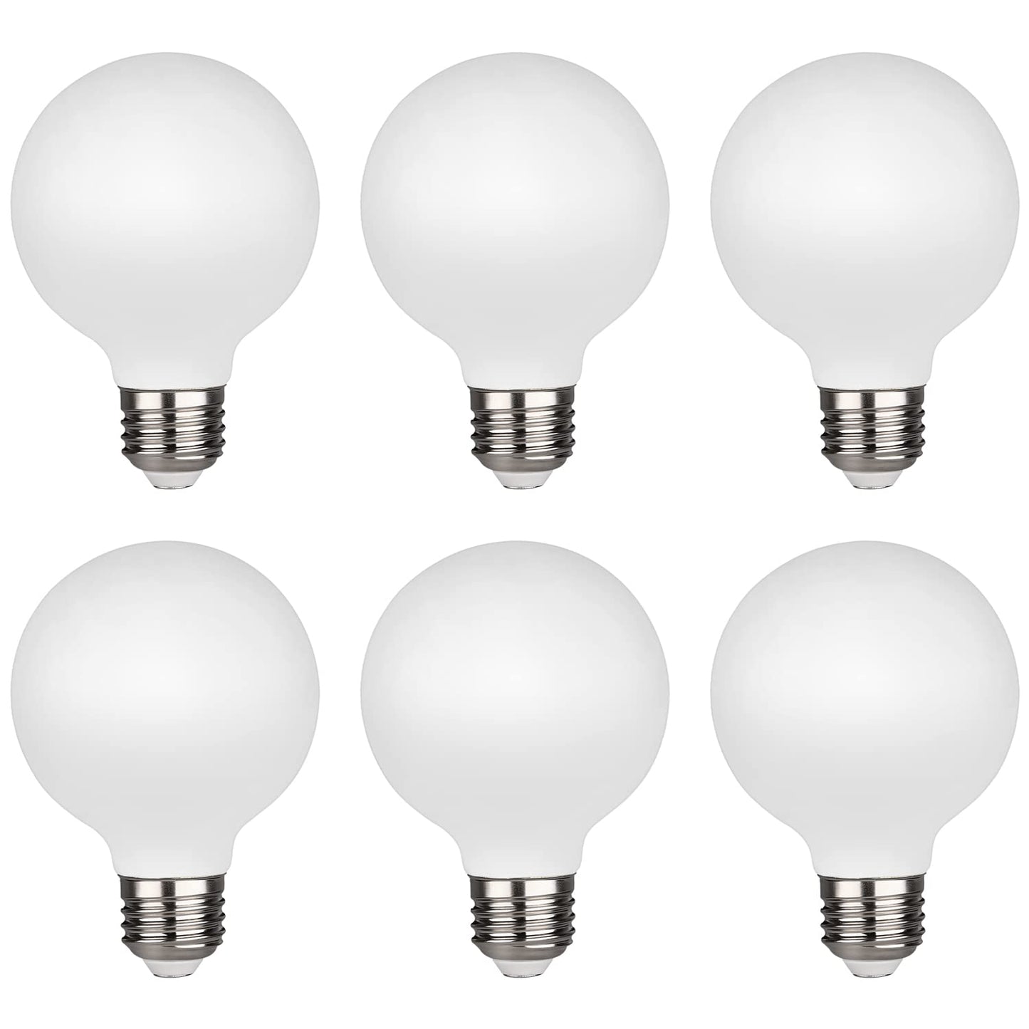 KGC G25 LED Globe Light Bulbs, 40W Equivalent, 2700K Warm White Bathroom, E26 Base, Milky Glass Vanity Round, Perfect for Vanity Makeup Mirror, 120V CRI90+ Dimmable 6Pack