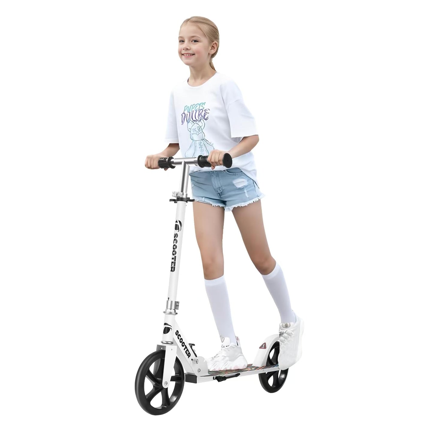 Leefleuy Folding Big Wheel Scooter for Kids Ages 6+,3 Adjustable Levels and Kick Stand,Kids Scooter Age 8-12,City Scooter for Teens & Adults 11-15 (White)