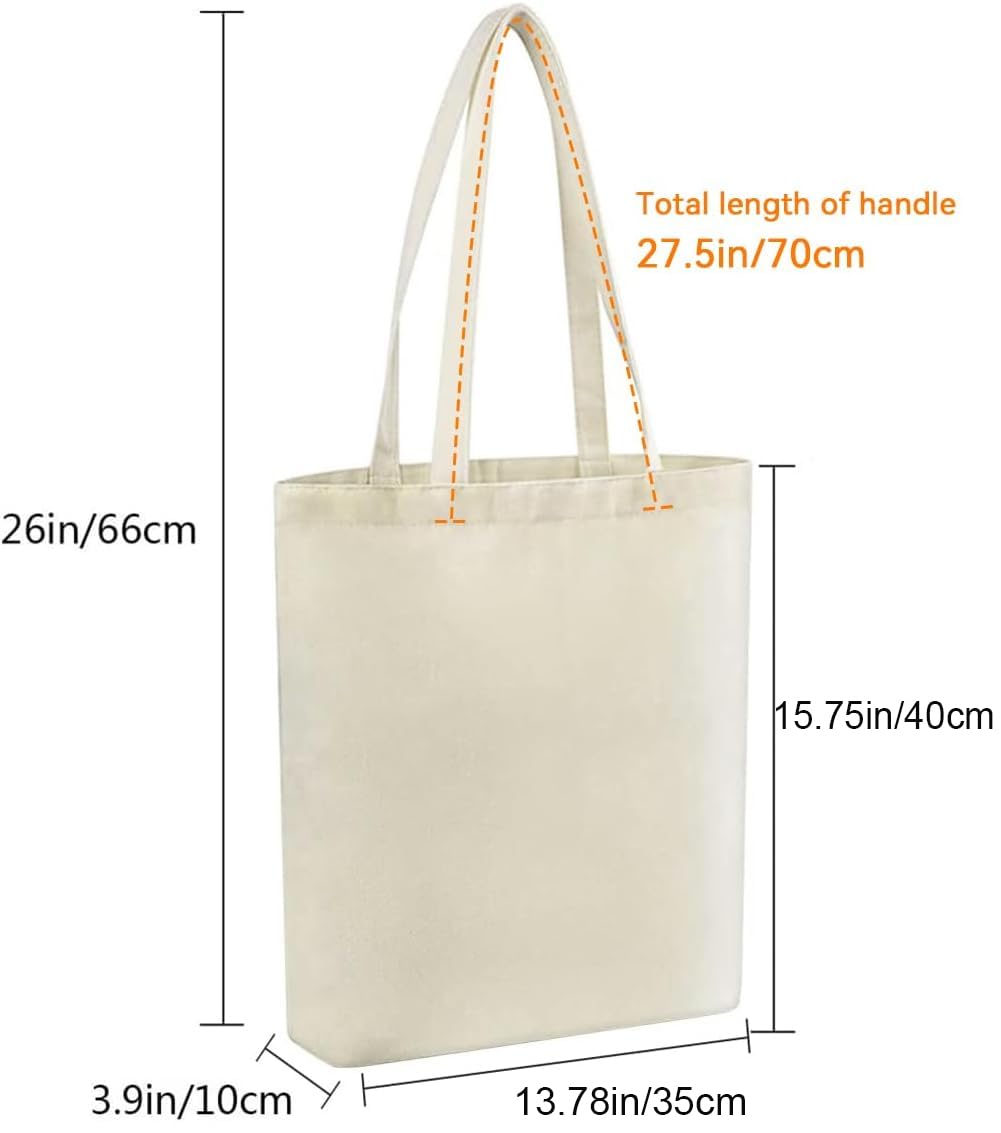 Faylapa 3/5 / 6/12 Pack Canvas Tote Bags,Heavy Duty Reusable Grocery Shopping Bag 13.6"x 15.3" Blank Cotton Bags for DIY (12, Beige)
