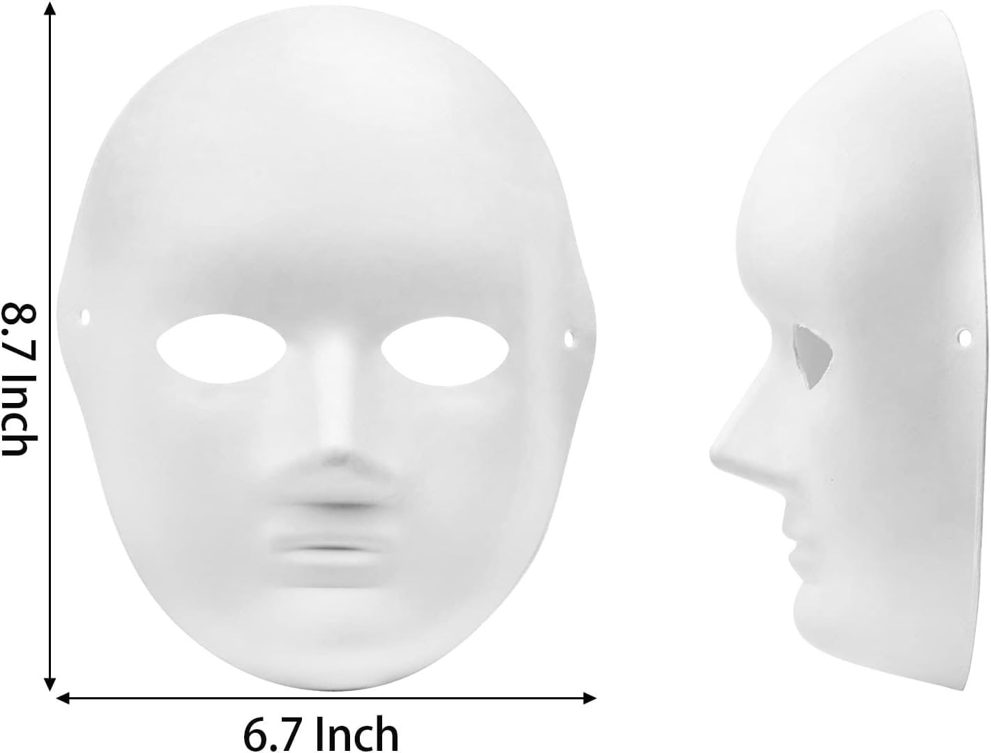 Nicunom 40 Pack DIY Full Face Masks, 2 Sizes Paintable White Plain Masks, Paper Mache Mask for Cosplay Halloween Dance Party