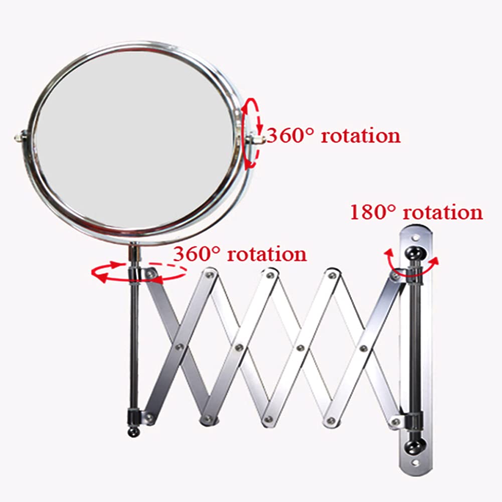 8" Wall Mounted Makeup Mirror 5x/7x/10x Wall Makeup Vanity Mirror Double Sided Magnifying Makeup Mirror,with Scissor Bracket,Adjustable 360 Degree,Chrome Bathroom Shaving Mirror