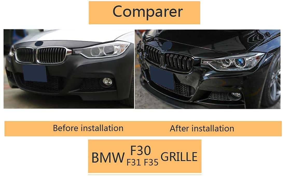 Gangying F30 F31 Grill,Kidney Grill Compatible with BMW 3 Series F30 F31 2012-2018 Gloss Black Double Slat