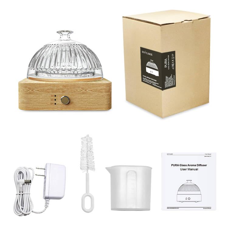 SOICARE Crystal Glass Essential Oil Diffuser, 200ml Glass Reservoir Diffuser for Essential Oils with Wood Base, Plastic-Free Aroma Diffuser for Home Office Yoga Pilates Gift (7 Color Changing Lights)