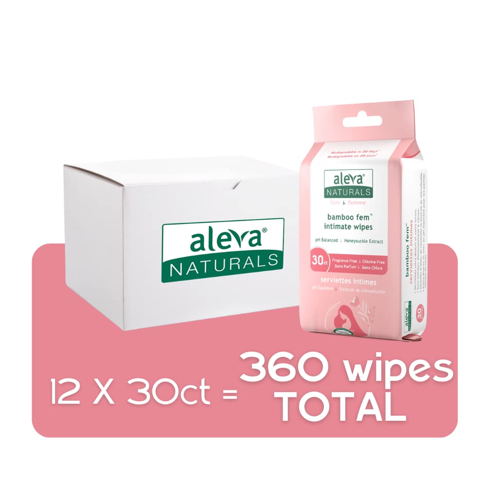 Aleva Naturals Bamboo Fem Wipes - Ultra-Soft, Biodegradable, pH Balanced Formula, 360 Wipes Total