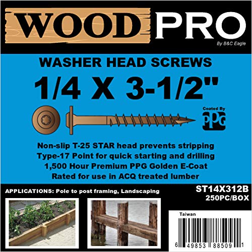 WoodPro Fasteners ST14X312B 1/4-Inch by 3-1/2-Inch Length Round Washer Head Exterior Wood Screws, 250-Pack