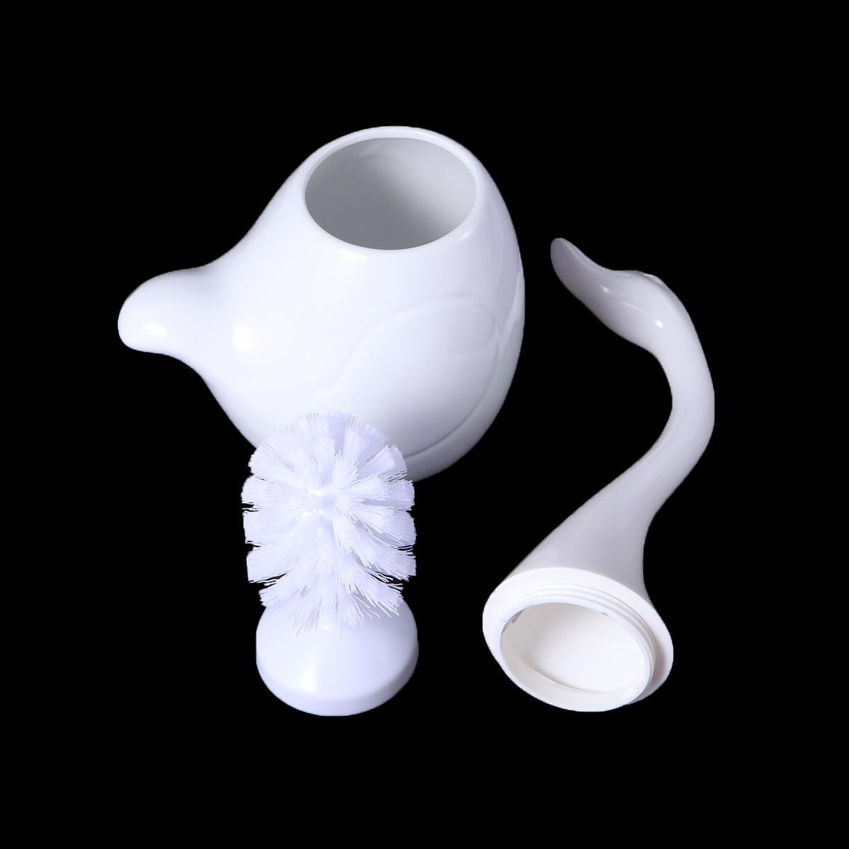 STOBAZA Swan Style Toilet Brush Set with Compact Holder Soft Dense Bristles Bathroom Cleaning Brush for Home Hotel Washroom 12.99X4.52X5.11 Inches