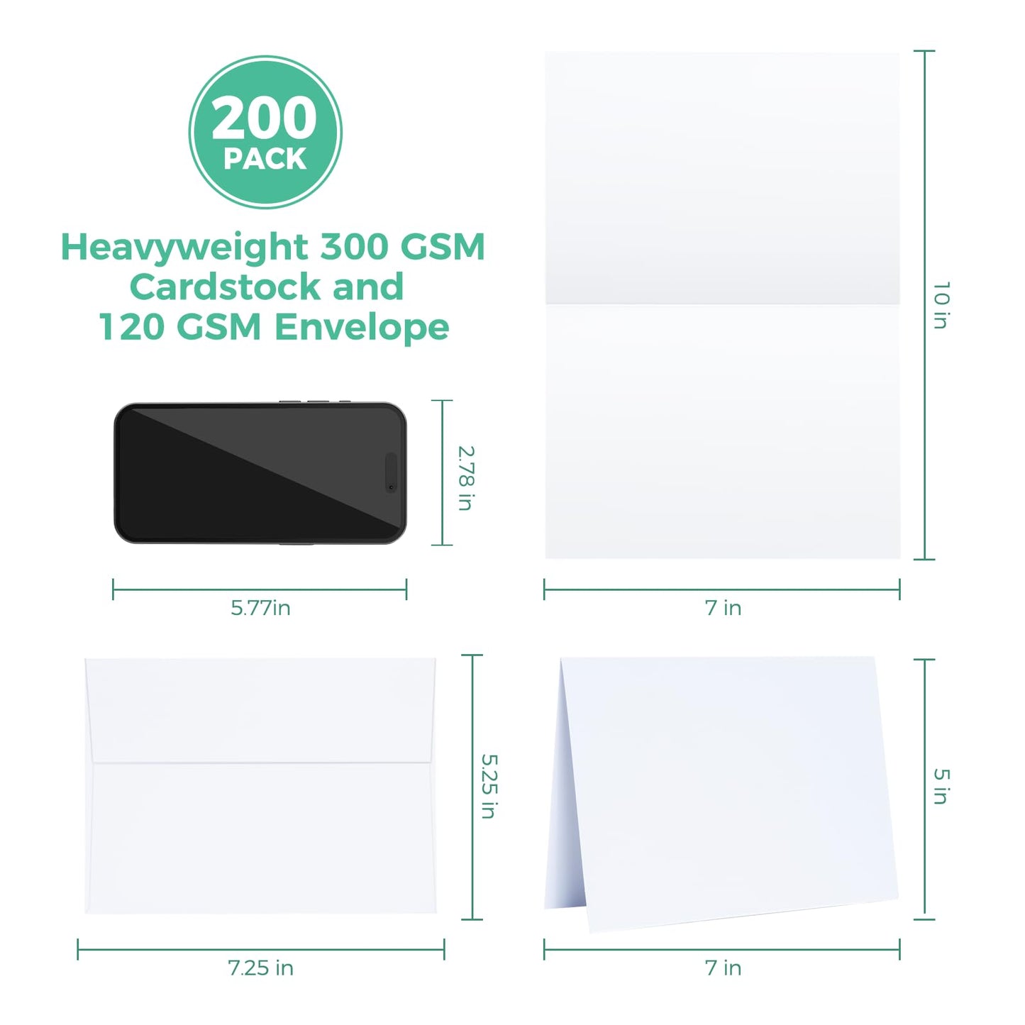 Blank White Cards and Envelopes 200 Pack, Ohuhu 5 x 7 Heavyweight Folded Cardstock and A7 Envelopes for DIY, Wedding, Birthday, Invitations, Thank You & All Occasion