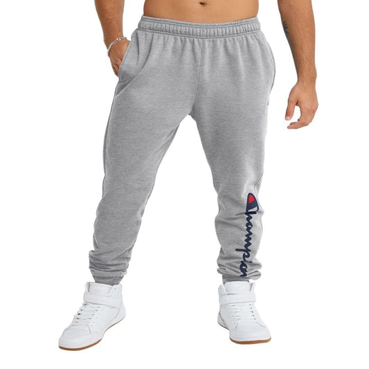 Champion Men's Joggers, Powerblend, Fleece Joggers, Sweatpants for Men (Reg. or Big & Tall), Oxford Gray - Classic Script Logo, X-Large