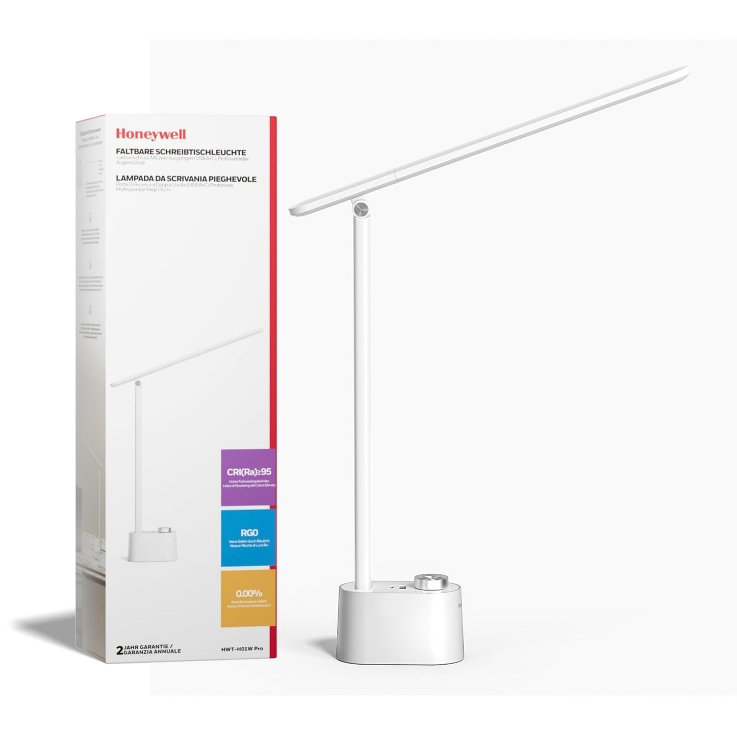 Honeywell Upgraded LED Desk Lamp - H01Pro Sunturalux™ Eye-Caring Table Lamp for Home Office College Dorm, Stepless Dimmable Small Desk Light Foldable Reading Desk Lamp for Studying Working (White)