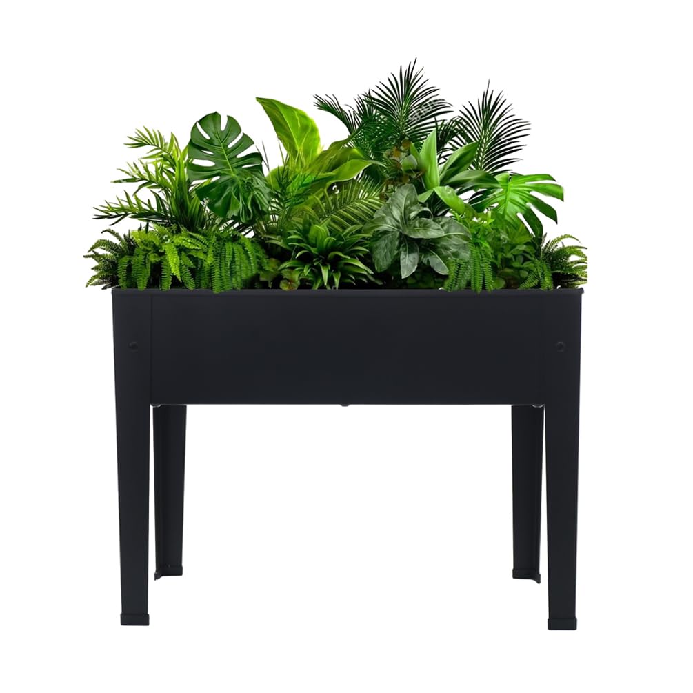BAOYOUNI Planter Box Raised Garden Bed with Legs, Indoor Outdoor Elevated Rectangular Garden Beds Patio Backyard Stand 17.71''H for Vegetables Flowers Herbs (Black, Small)