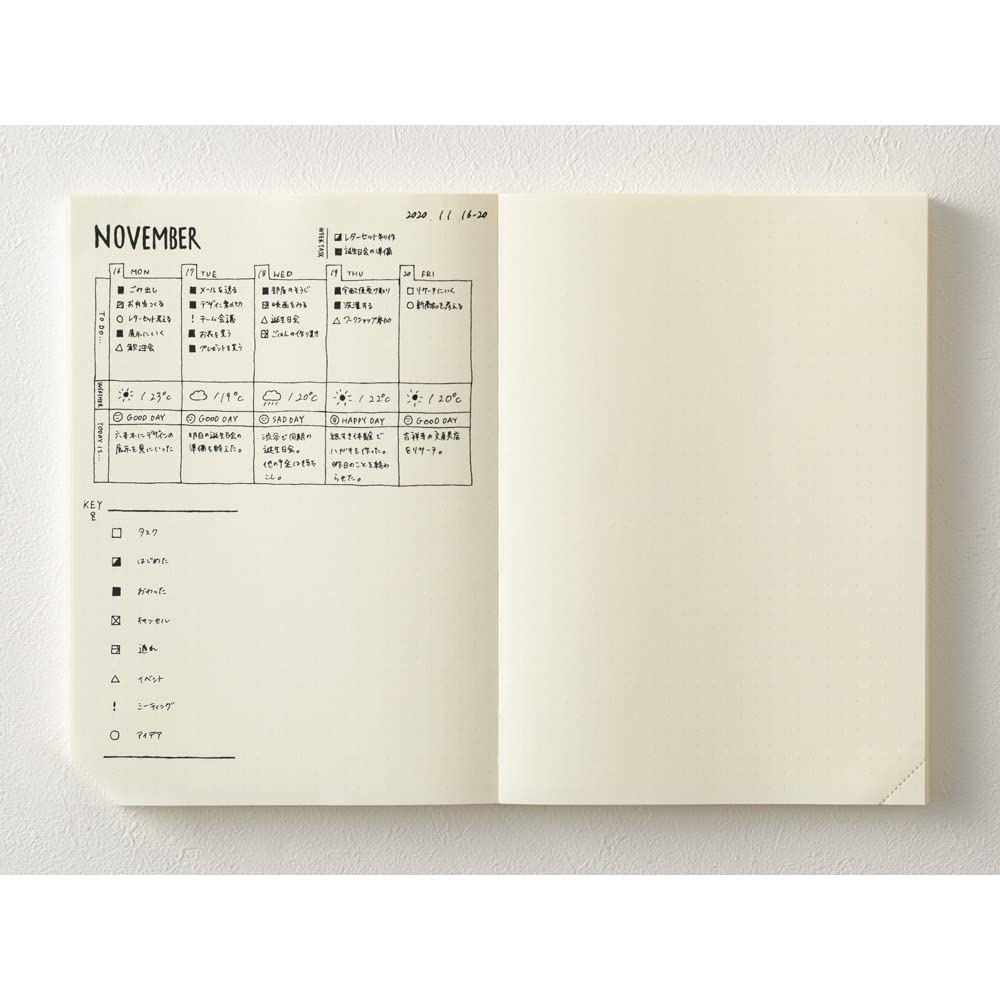 DESIGNPHIL Midori 15313006 Notebook, MD Notebook, Journal, A5, 1 Page Per Day, Dot Square A