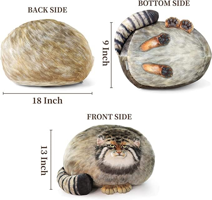 Pallas Cat Plush Body Pillow, Cute Steppe Kitten Stuffed Animal Soft Plushie, Big Throw Pillow Doll Toy Gift for Girls Boys Girlfriend