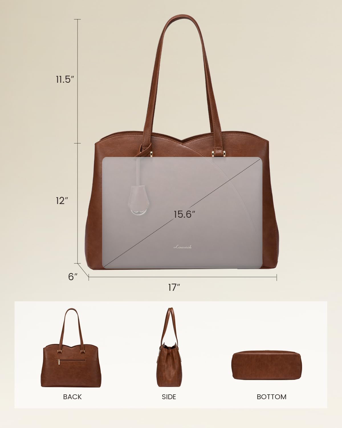 LOVEVOOK Work Tote Bag for Women, Vintage Leather Laptop Bag Teacher Tote Bag, Professional 15.6 Inch Computer Bag, Large Tote Purse Handbag With Laptop Compartment, Dark Brown