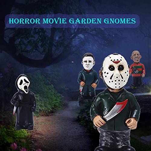 Homelex Horror Movie Garden Gnomes Decoration Set Michael Myers Freddy Jason Scary Gnomes Figurine for Halloween Statues