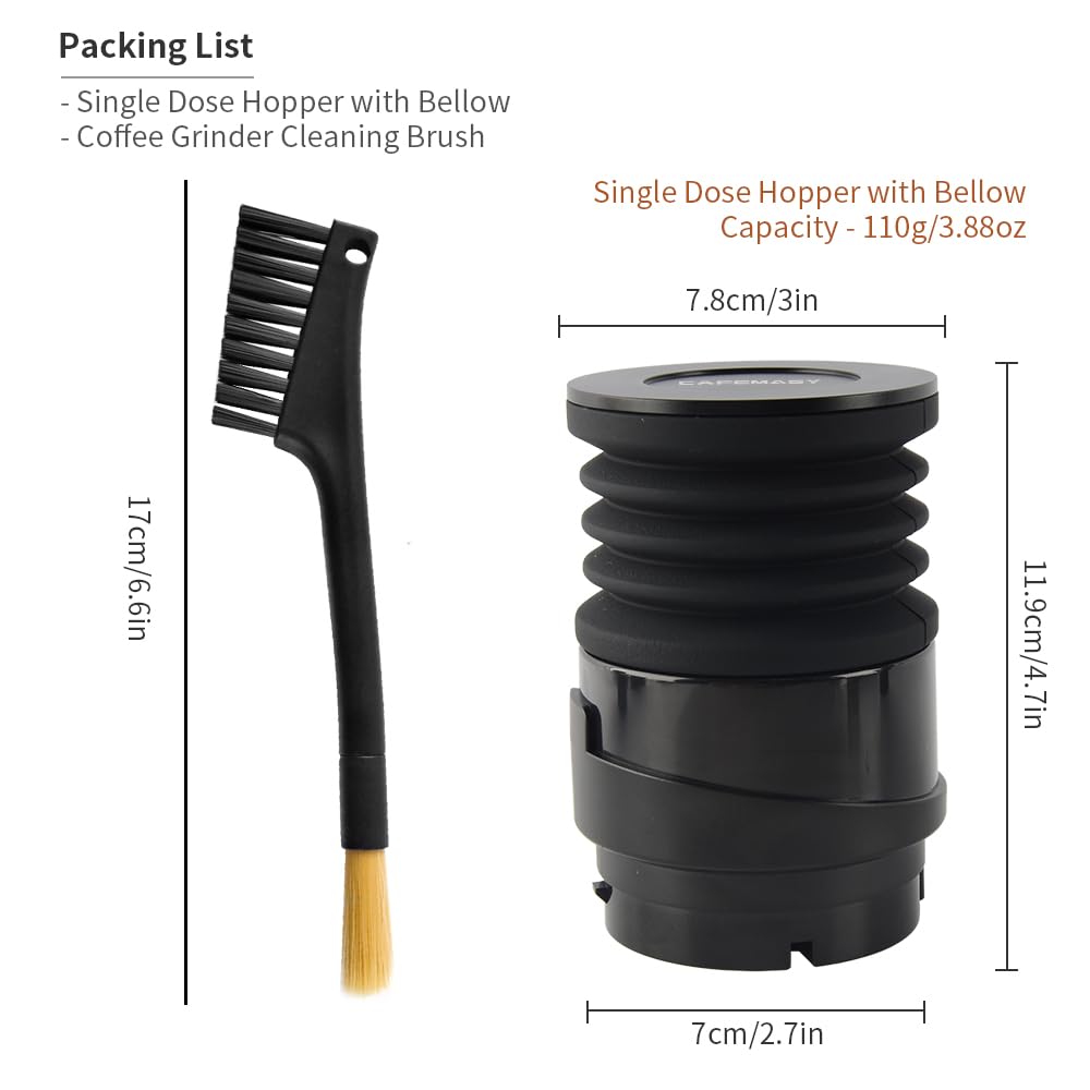 CAFEMASY Single Dose Hopper with Silicone Bellow and Aluminum Lid Coffee Grinder Cleaning Accessories Tools