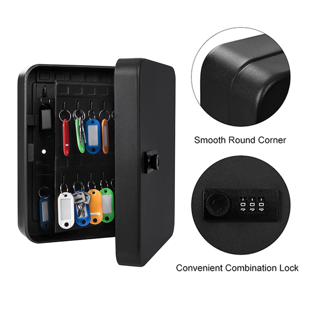 Key Cabinet Wall Mount Key Lock Box with Combination Lock Metal Key Box with Code for 48 Keys Black