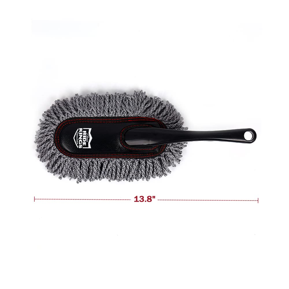 RIDE KINGS Car Duster Exterior Scratch Free,Car Dust Brush with Extendable Telescoping Handle to Remove Dust Pollen,Duster for Car,Truck,RV and Motorcycle,Large Auto Mop Duster Head, Wax Cotton Hair