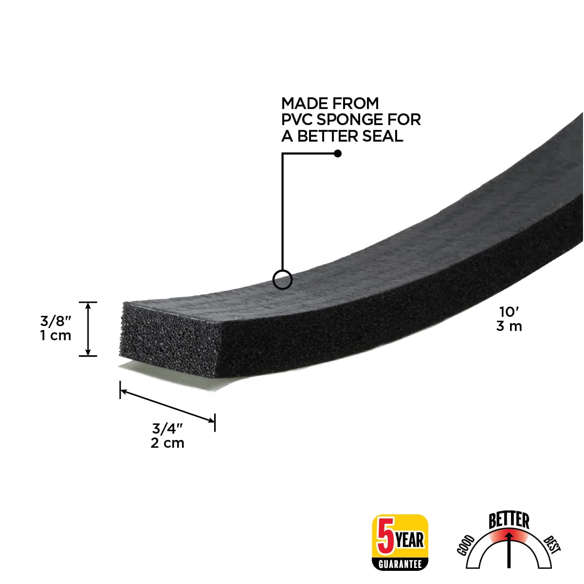M-D Building Products 6635 Sponge Rubber Tape, 3/8-Inch by 3/4-Inch by 10 Feet, Closed Cell, Black