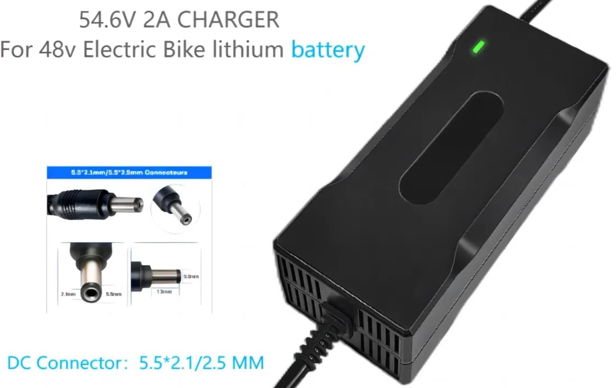 PMCMCY 54.6v 2a Lithium Battery Charger for 48V 13S Li-ion Battery Pack,48 VLT Power Charger Adapter Built in Fan (DC 5.5 * 2.1/2.5mm)