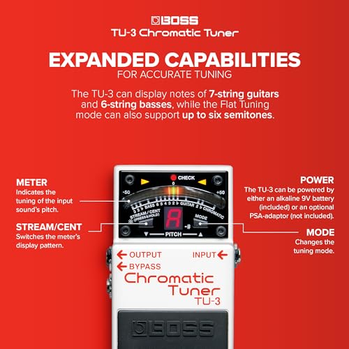 BOSS TU-3 Compact Chromatic Tuner | Perfect for Guitar & Bass | Industry-Standard Performance | Tank-Tough BOSS Stompbox Body | 21-Segment LED Meter