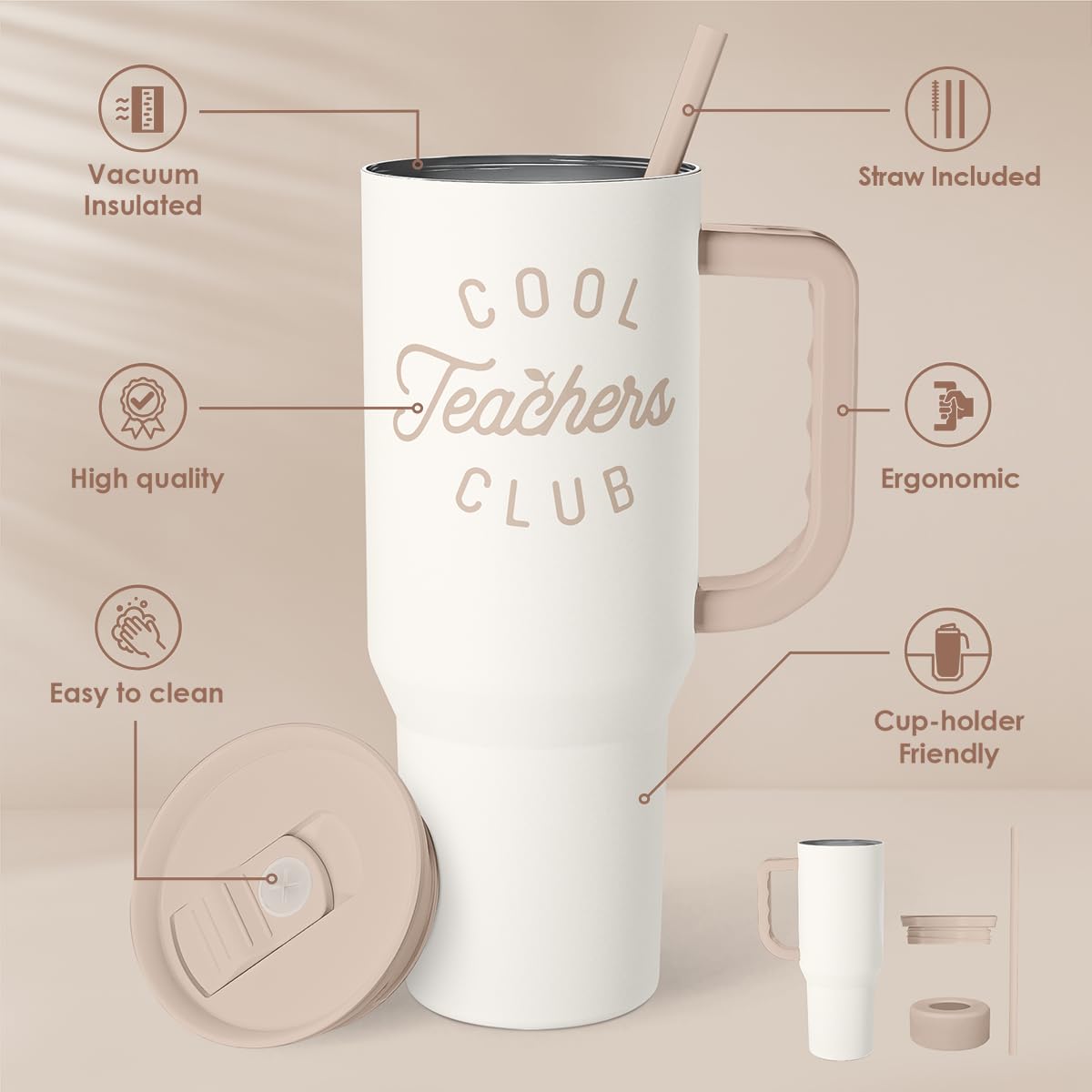 SANDJEST Teacher Appreciation Gift for Women – Stainless Steel Insulated Tumbler with Handle - Teachers Travel Coffee Mug Cup for Women Back to School Birthday Christmas, 40oz