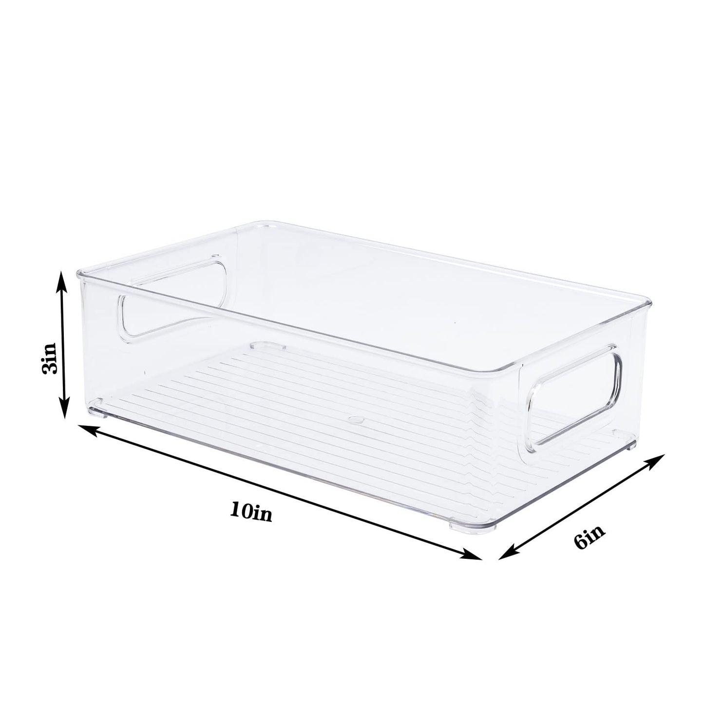 6 Pack Clear Pantry Organizer Bins Storage Holder Bin with Handles, Household Plastic Food Storage Organizer for Fridge, Cabinet, Kitchen, Countertops, Cupboard, Drawers, Shelves (10 x 6 x 3 inches)