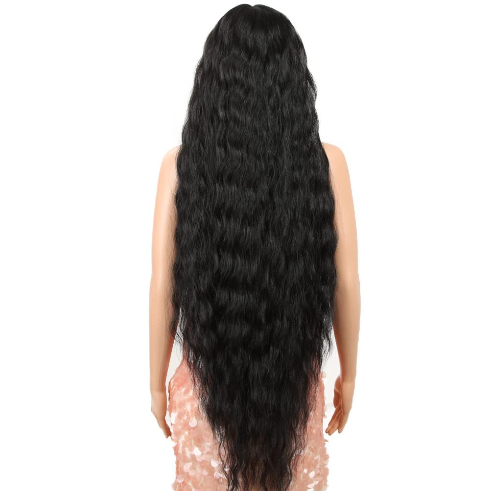 Style Icon 41” Lace Front Wigs Long Wavy Synthetic Wigs with Baby Hair Half Hand Tied 130% Density Wigs (41", 1B)